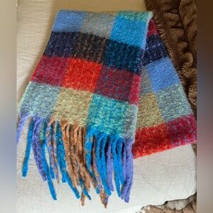 Acne Studios Style Plaid Fringe Blanket Scarf